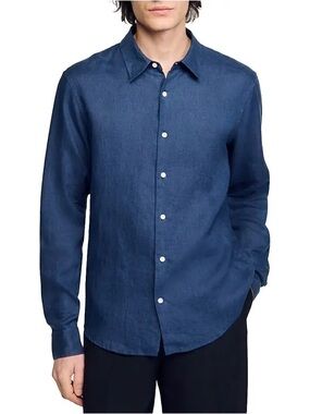 Sandro Linen Blue Long-Sleeve Button-Down Shirt Men’s Size XL